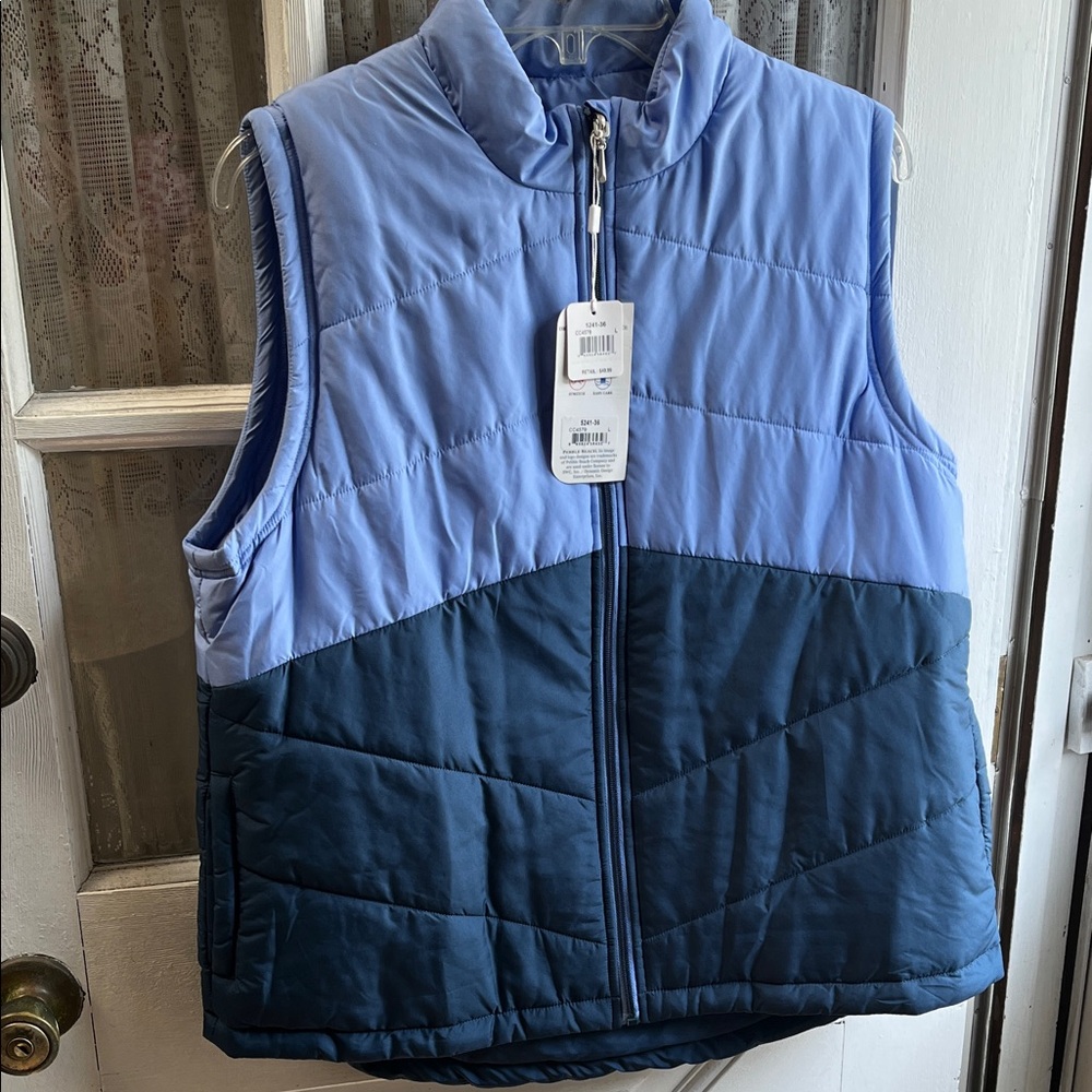 NWT Pebble Beach Dry Luxe Performance Puffer Vest Sz L Light Blue Dark Blue